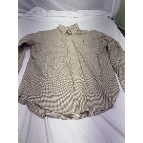 Ralph Lauren Shirt Mens  Large Brown Micro Grid Check Button Up Preppy Blue Pony - Picture 4 of 10